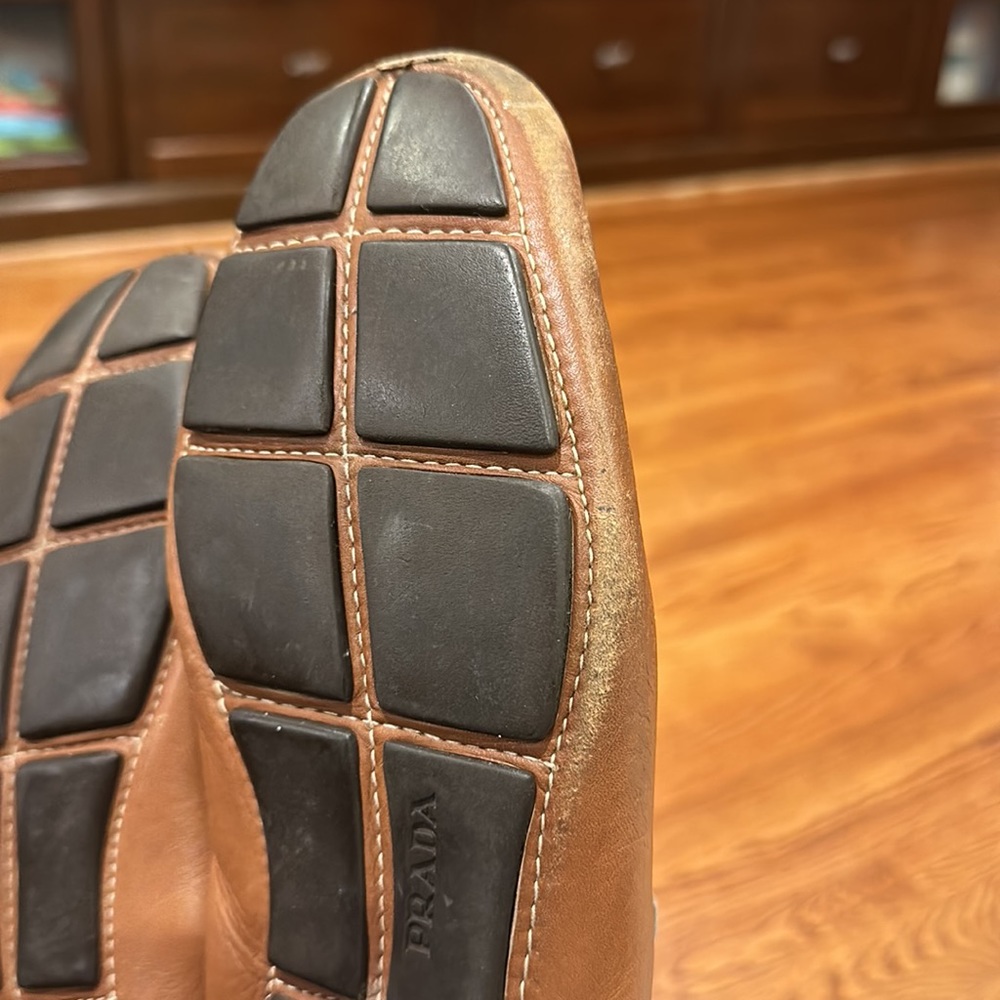 PRADA Tan Leather Slip on Loafer Moccasin Size 7.5 - Picture 7 of 9